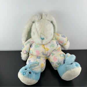 Interpur White Bedtime Bunny Teddy 17” ABC Blocks Pyjamas Blue Bunny Slippers
